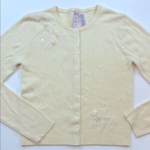 Next Era Ivory Embroidered Floral Button Front Cardigan Women’s Sz M